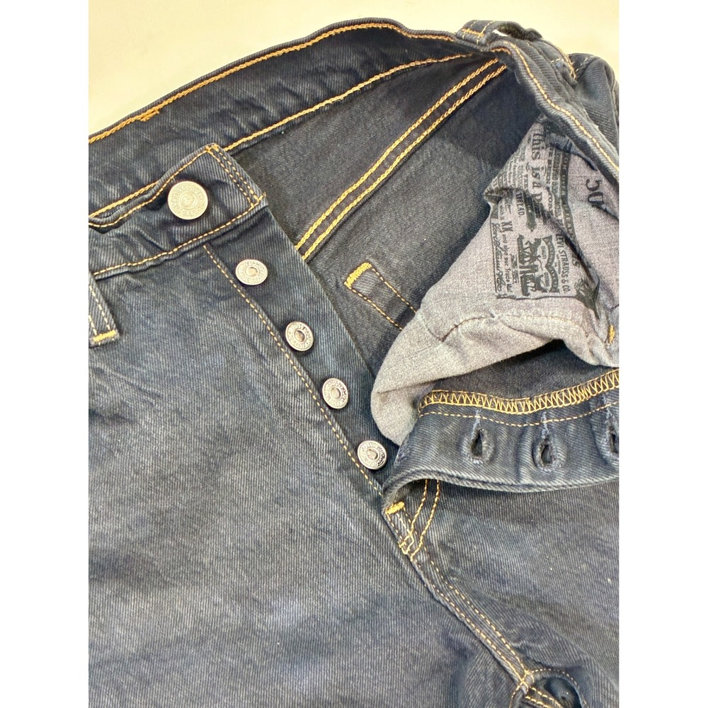 Levi's 501 Dark Wash Denim Jeans Distressed Ripped‎ Raw Hem Button Fly - Picture 3 of 13